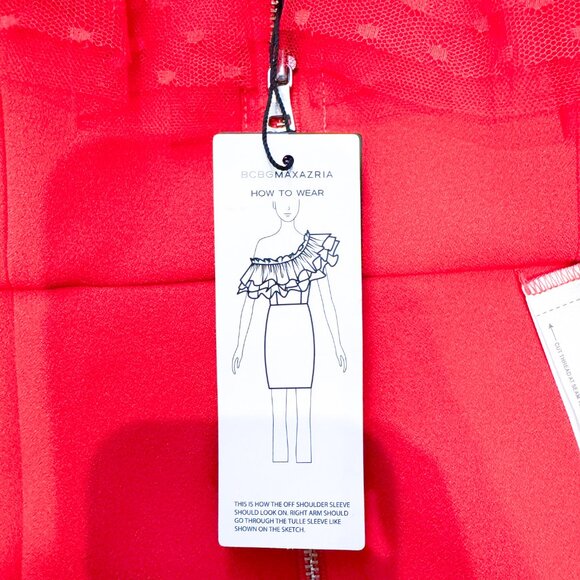 NWT BCBG MaxAzria One Shoulder Mini Dress Red Women's Size 6 - Picture 8 of 9